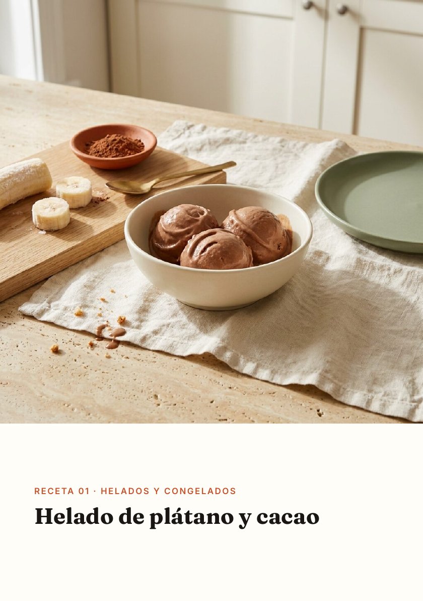 Foto del helado de plátano y cacao, como sale en el recetario