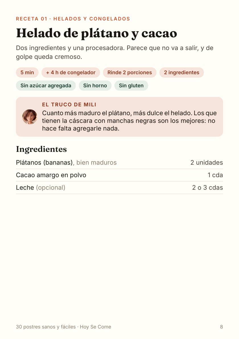 Receta del helado de plátano y cacao: los ingredientes